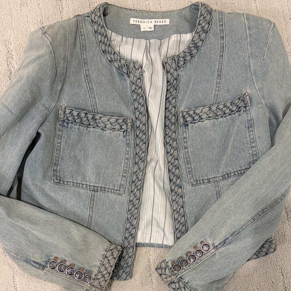 Veronica Beard Light Blue Braided Jean Jacket